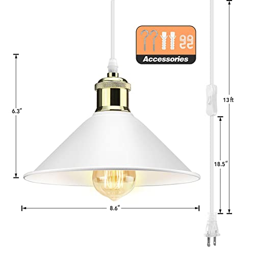 Image of LYOOWNG White Plug in Pendant Light, Modern Hanging Light with Plug in Cord