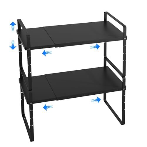 KIKIBRO Erweiterbares stapelbares Regal, Theken-Organizer, Gewürzschrank, Speisekammer-Regal, Schrankständer, Aufbewahrungsregale, Badezimmer, Küche, Esszimmer, Arbeitszimmer, Zubehör, 36,3 kg,