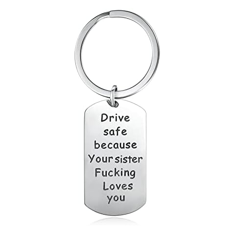 KOORASY Drive Safe Keychian Daughter Gift from Mom Parents Sister Aunt, Son Daughter Birthday Christmas Gift, 7. from Sister, Silver, S Cover