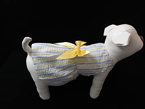 Image of KUTKUT cotton Small Dog Frock Dress Girl Puppy Clothes Female Princess Tutu Striped Skirt Summer Shirt Shihtzu, Pug, Cat Pet Apparel Outfits (Size: 2XL, Chest: 55cm, Length: 45cm, Yellow, 1 count)