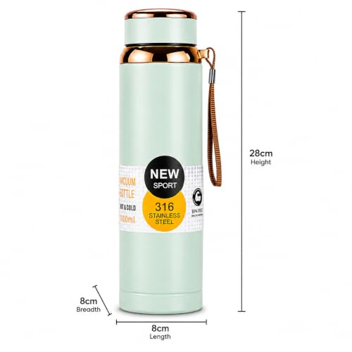 Image of 316 Stainless Steel Water Bottle 1 Litre | Hot & Cold | Durable & Leak-Proof | For Office, Home, Kids, School For Women Men | 1000ml water bottle | Mint Leaf