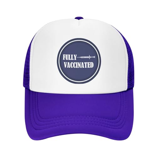 Fully Vaccinated- Trucker Hat Summer Mesh Cap with Adjustable Snapback Strap Unisex Purple