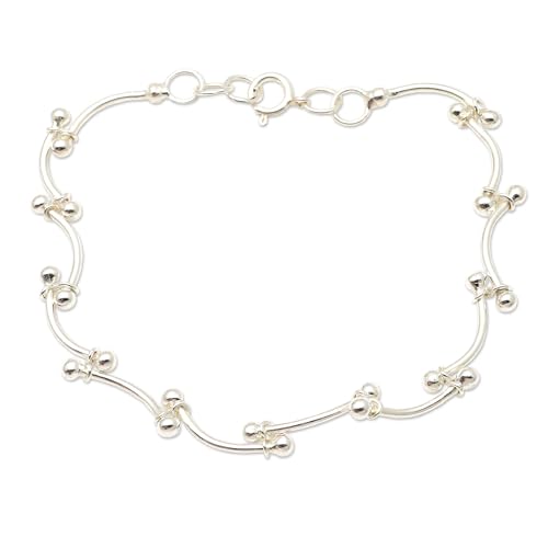 NOVICA Handmade Sterling Silver Link Bracelet Indonesia [8.25 in L x 0.2 in W] 'Orchid'