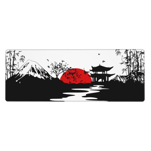 Image of Japanese Fuji Mountain Large Gaming Mouse Pad, Waterproof Extended Mousepad Desktop, Big Long Non-slip Mouse Mat for Keyboard, Computer for Office, (Black, 31.5*11.8 In)