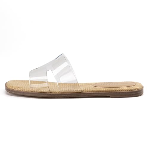 Image of Rihero Flat Sandals Women Dressy Comfortable Slip On Leather Slide Sandals