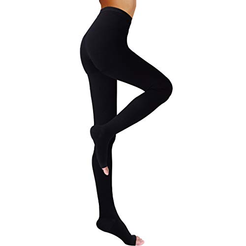 Medical Compression Pantyhose for Vericose Veins Edema Gradient Pressure, 20-30 mmHg Opaque Compression Stockings Graduated Support Hose for Women (Open Toe-Black, Medium)