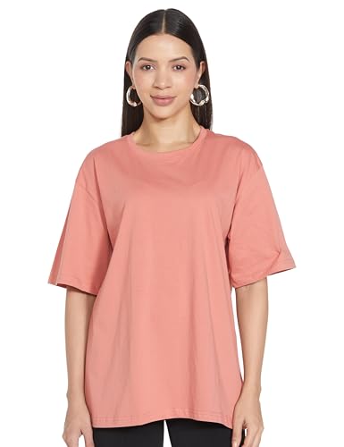 Image of JUNEBERRY Pure Cotton Drop Shoulder Oversized Baggy Fit Half Sleeve Plain Solid Round Neck Multicolor T-Shirt for Women & Girls (Pack of 2) (Sizes S-2XL)