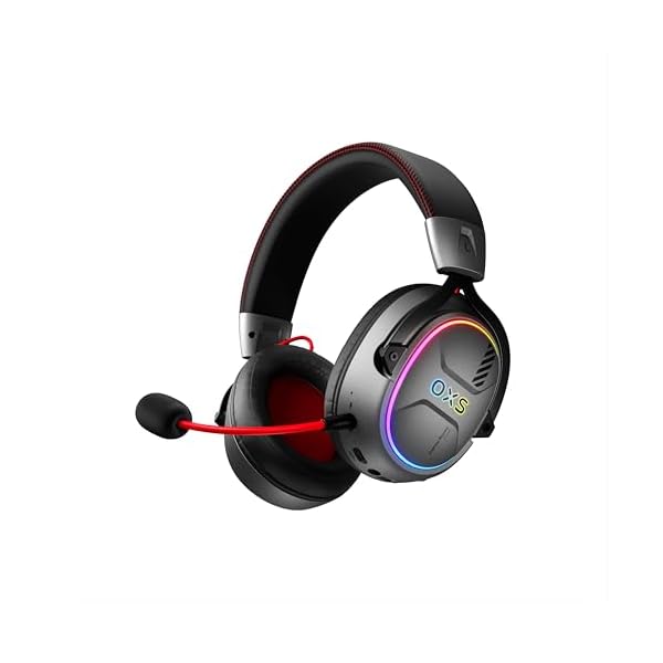 OXS Storm G2 Wireless Gaming Headsets, 7.1 Virtual Surround Sound, 3 EQ Modes, 2.4G Low Latency, 50mm Driver, 40H Playtime, RGB Light, Bluetooth 5.3, Compatible with PC, Console, Mobile, Black