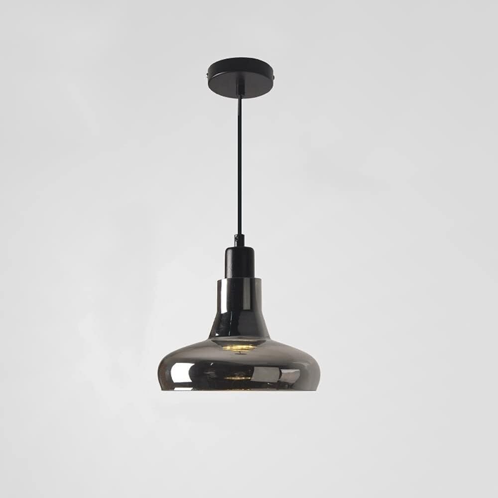 Lámpara colgante de techo con pantalla de vidrio gris ahumado y altura ajustable