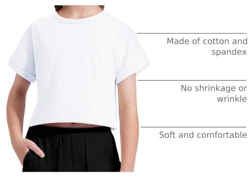 Image of Girls Crop Tops Short Sleeve T-Shirts for Girl Crew-Neck Basic Tee Size 7-14 Years