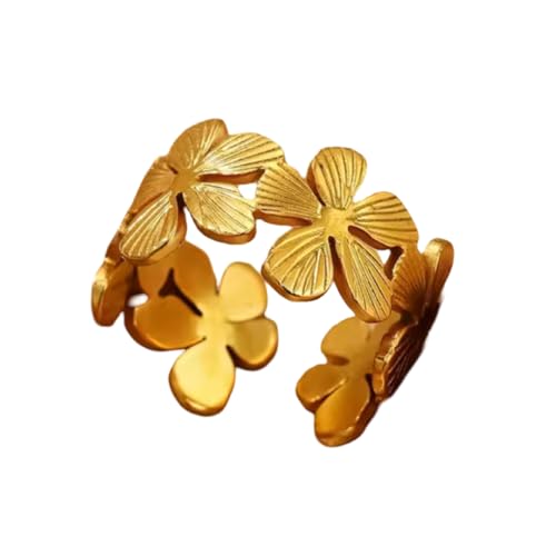 SARAI SHOP bague Fleur Réglable, Acier Inoxydable Doré, Style bohème, bague Tendance pour Femme (or)