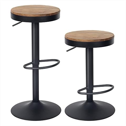 YOUNIKE Barhocker 2er Set Holz Barstuhl Höhenverstellbar 360 ° Schwenkbar Tresenhocker Küchenstühle mit Fußstütze für Bar Bistro Café Küche Cover