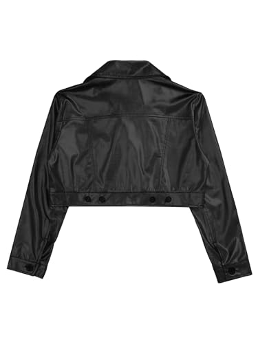 Kids Girls Metallic Motorcycle Jacket Shiny Long Sleeve Outwear PU Motor Biker Crop Coat for Jazz Dance2