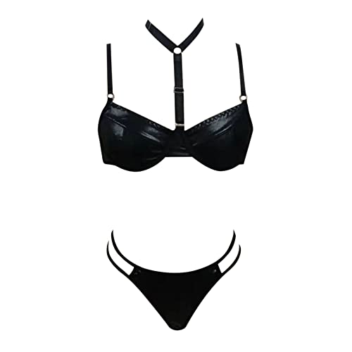 Damen Glänzend Bodysuit Catsuit Trikot aus Leder mit Schnallen High Cut...