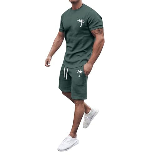Ensemble homme survêtement d'été t-shirt manches courtes et short de sport vert