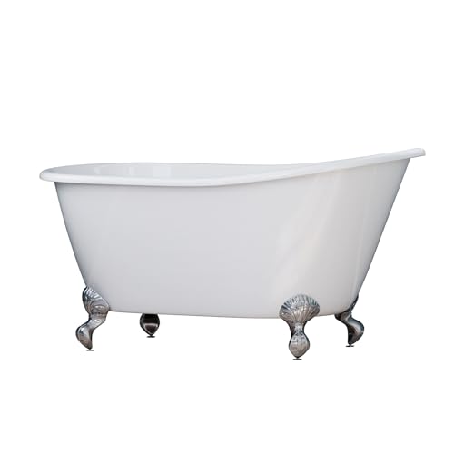 58' Cast Iron Swedish Tub with NO Faucet Holes & Chrome Feet- 'Holt'
