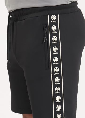 PITBULL Męskie spodenki Oldschool Powers Retro Sporthose Polyester z żakardowymi paskami bocznymi, kieszenie na zamek błyskawiczny, buty treningowe o regularnym kroju, krótkie spodnie treningowe