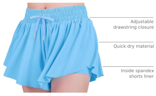Image of JOCMIC Girls Flowy Shorts, 2 in 1 Preppy Butterfly Shorts with Spandex Liner for Cheer Athletic Gym Teens Casual Clothes