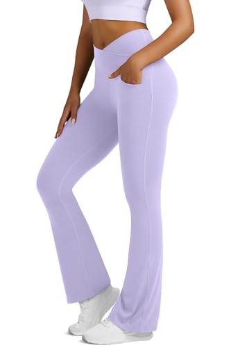 Image of Flare Leggings for Women Yoga Pants with Pockets High Waisted Crossover Flare Yoga Pants Bootcut Yoga Leggings