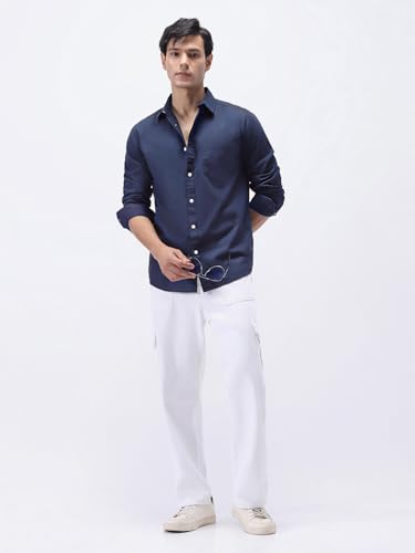 Image of Urbano Fashion Men's Cotton Full Sleeve Regular Fit Casual Solid Slub Shirt with Spread Collar