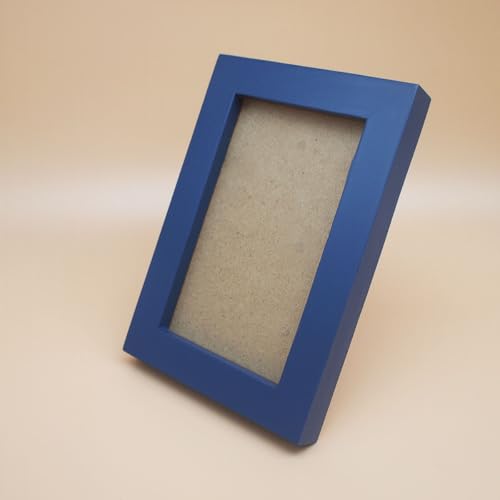 Image of 3x5 Picture Frame Solid Wood,Blue. Table Top or Wall Mount Photo Frames with Plastic Glass for 3x5 Inches Pictures, Modern Home Office Decor