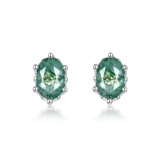 Boucles d'oreilles ovales agate mousse femme argent sterling pierres naturelles