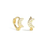 Boucles d'oreilles Femme 925 Argent Sterling Piercing Pendientes Oreille Os Boucle Pavé Zircon Flocon De Neige Étoile Lune Croix Cerceau Boucle d'oreille pour Les Femmes Cadeau Or 4