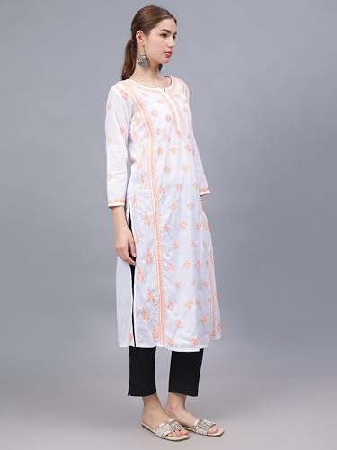 Image of Seva Chikan Hand Embroidered Lucknowi Chikankari Cotton Straight Kurta for Women SCL4567