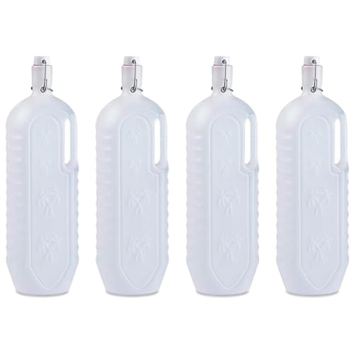Tradineur - Pack de 4 Botella de plástico con asa - Disponible tapón a presión y asa - Fabricado en plástico (PP) - 35 x 8,5 x 11 cm - 2 litros