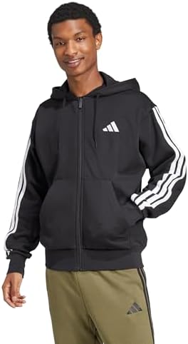adidas mens Essentials 3-stripes Fleece Full-zip Hooded Track Top