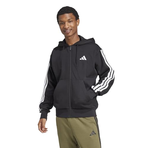 adidas Herren Essential Three Stripes Fleece Zipper Hoodie, Black/White, XL