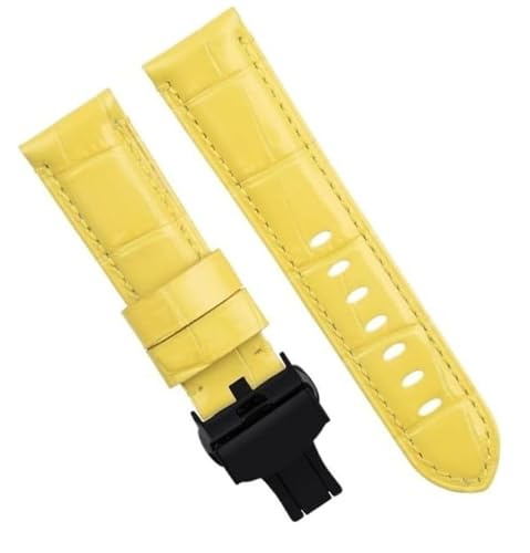 Bracelet de montre en cuir véritable souple jaune 20mm type Breitling