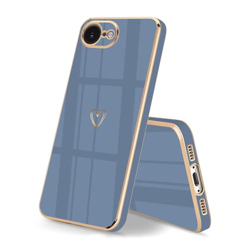 HopMore Funda para iPhone 16e Carcasa Protectora Antigolpes con Patrón de Corazón, Carcasa de Silicona TPU Suave Antichoque Ultra Fina Case para iPhone 16e, Azul A