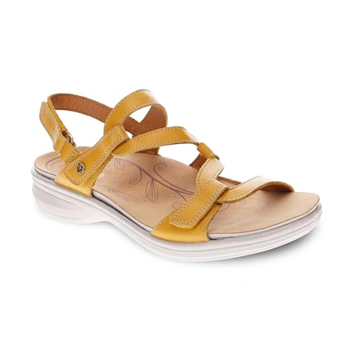Image of Revere Emerald 3 Women's Sandals - Premium Soft Leather, Adjustable Straps & Contoured Footbed - Orthotic Arch Support for Stylish Comfort & All-Day Wear Mustard 5-5.5 W US
