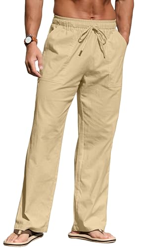 Sailwind Men's Casual Linen Pants Beach Summer Loose Fit Elastic Waist Drawstring Pants Lightweight Linen Trousers4