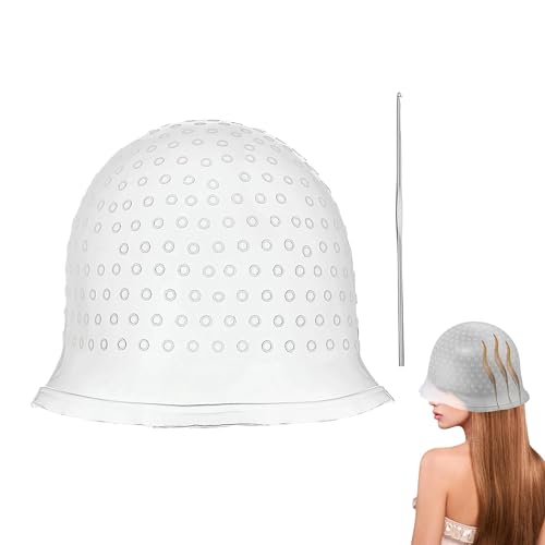 1PCS Highlight Cap and Hook Kit White Hair Highlighting Cap Silicone Hair Dye Cap Punched Hole with Hair Coloring Brushes and Professional Salon Silicone Hair Dye Cap for Women and Men