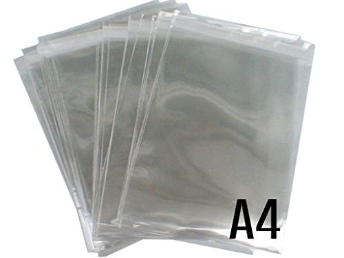 FineWay A4 Celle Bags Seal Strip Peel and Seal Cellophane Clear Bags - Pack of 100-222 x 305mm