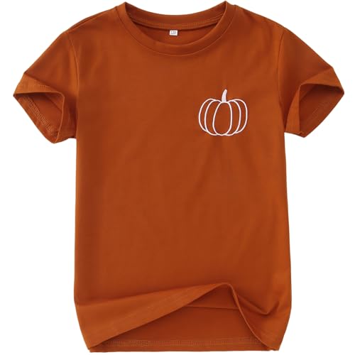 Kid Boys Girls Halloween Shirts Cute Embroidery Pumpkin T-Shirts Spooky Season Tees Outfits Short Sleeve Fall Tops
