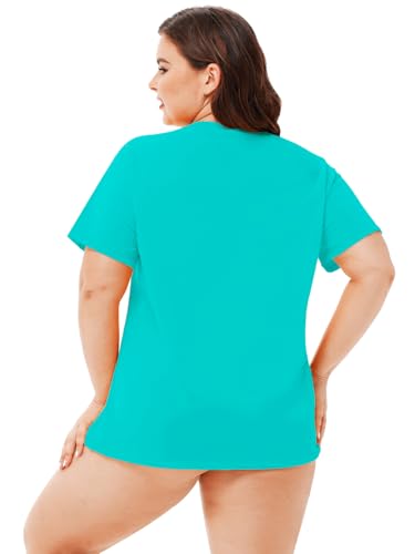 Image of AOBUTE Women Plus Size Rash Guard Zipper Short Sleeve SPF Swim Shirts