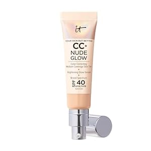 IT Cosmetics CC+ Nude Glow – Medium Coverage Foundation with SPF 40 & Brightening Glow Serum, Lightweight Skin Tint, 2% Niacinamide + Hyaluronic Acid, Up to 24H Hydration, Normal/Dry Skin – 1.08 fl oz