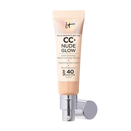 IT Cosmetics CC+ Nude Glow (Light Medium) - Medium Coverage Foundation with SPF 40 & Brightening Glow Serum, Lightweight Skin Tint, 2% Niacinamide + Hyaluronic Acid, Up to 24H Hydration - 1.08 fl oz