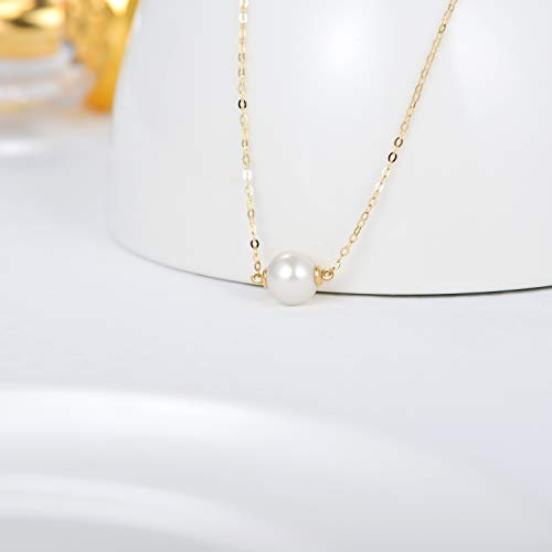 14K Solid Gold Pearl Necklace for Women, Delicate Cultured Freshwater Pearl Choker Pendant Necklace Love Jewelry Gift for Girls, Mom, Wife 16"-18"4