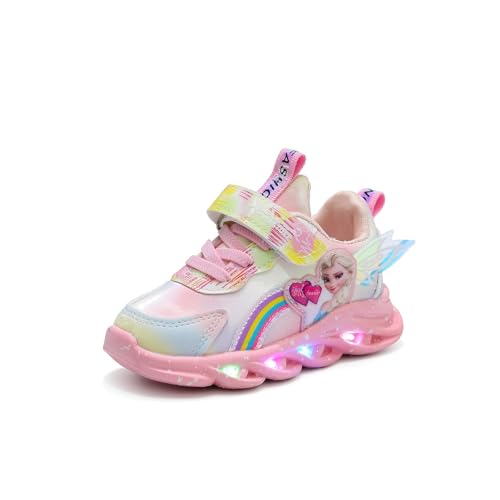 Kinder Wasserdichte Elsa schuhe, mädchen leuchtschuhe Regentag Schuhe, Kinder LED- lässige Schuhe, Mädchen Blitzlichtschuhe, Klettschuhe aus Leder for Mädchen Sneakers ( Color : Pink , Size : 23 )