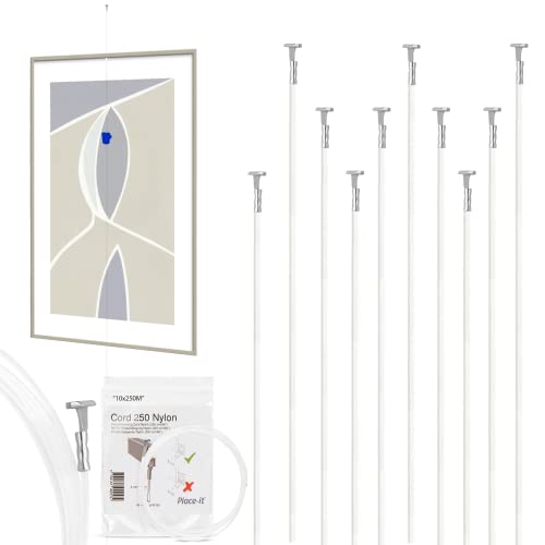 Place-it Corda in nylon per appendere immagini (10 pezzi) – (2 mm/250 cm) – Combinare la corda con binario da galleria e ganci per foto per appendere immagini pesanti (0-15 kg)