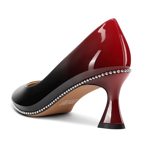 Image of TNYNFBEB Womens Kitten Heel Pointed Toe Pumps Slip-on Sliver Beaded Prom Wedding Dress Basic Classic Patent Leather Summer 2.6 Inches Heels