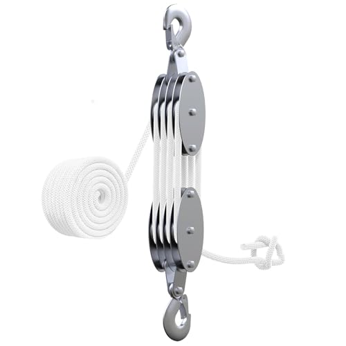 TOOSOAR Polipasto Manual, Polea Bloque Pequeño, Poleas de Carga con 20M de Cable de Nylon, para Barco Remolque Caravana Marina