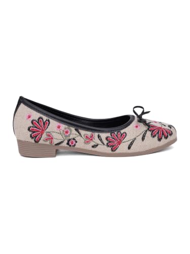 Image of TRYME Floral Embroidered Bow Ballerina Shoes for Women | Lightweight Slip-On Belly Flats | Soft Sole Comfortable Casual Footwear