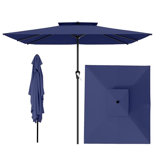 Image of AreShark 8'x10' 2 Tiers Rectangular Patio Umbrella - Outdoor Umbrella Waterproof UV Protection, Market Table Umbrella w /Crank for Pool, Backyard, Deck(Navy)