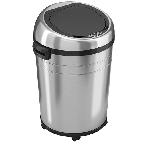 Image of iTouchless AbsorbX Odor Control System, Stainless Steel, 68 Liter Automatic Garbage Bin, 18 Gallon Commercial Size Touchless Sensor Trash Can, Round, 18 Gal
