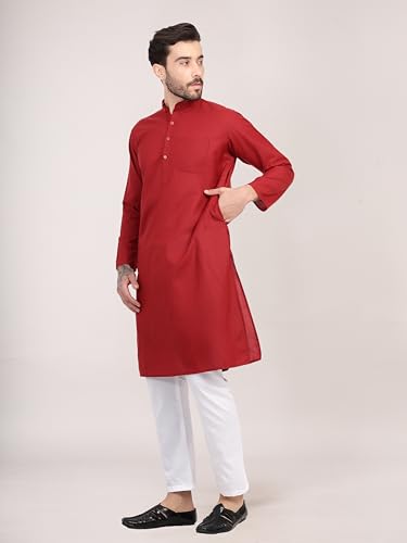 Image of HUZUR Men's Cotton Full Sleeve Long Knee Length Kurta Pajama Comfortable Wear for Festival and Occasion like Holi,Diwali,Eid,Haldi,Mehendi and Wedding